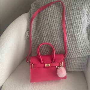 FAO Schwarz Hudson Tote Bag for toddlers. Pink Handbag with Pom Pom Charm.